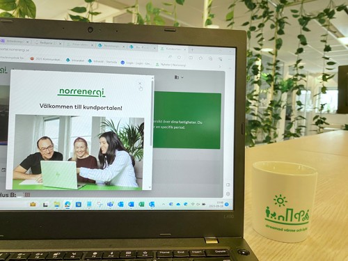 Datorskärm som visar Norrenergis kundportal